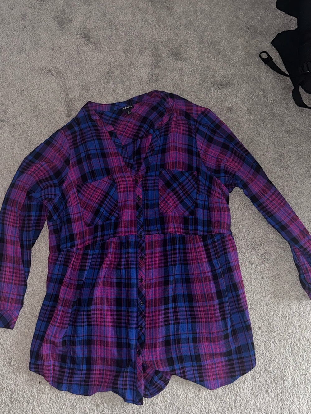 Torrid Purple & Blue Plaid Button-Front Tunic
